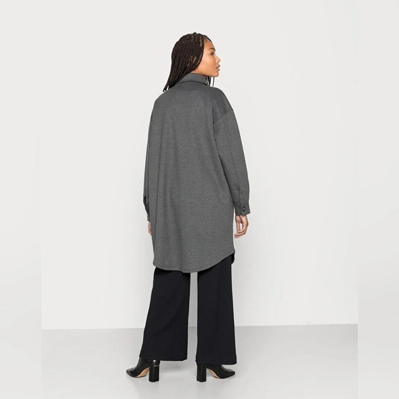 EDC by  Esprit Gray Jersey Knit Stretch Long Line Tunic Button Front Shacket - Picture 3 of 7